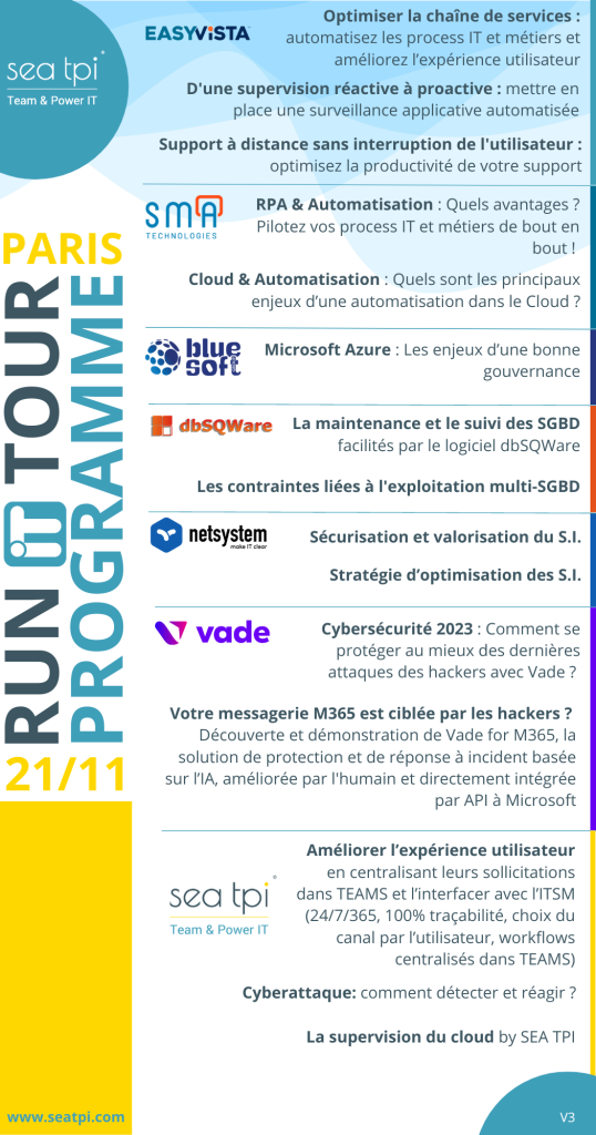 Programme RUN IT Tour by SEA TPI à Paris